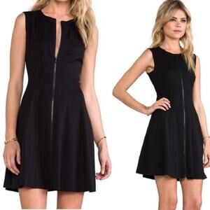 Theory Bonbi Wool Dress Fit & Flare Zipper Front Mini Sleeveless Black Womens 4